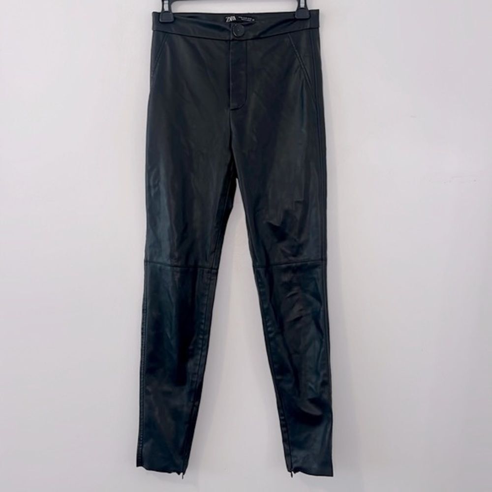 Zara Black Skinny Faux Vegan Leather Pants With Zipper Ankles XS